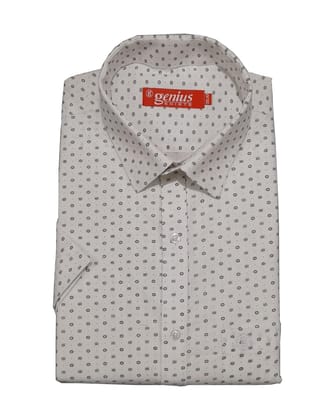 Genius Shirts 100% Cotton White Print Half Sleeve Shirt for Men (44, White DS10)