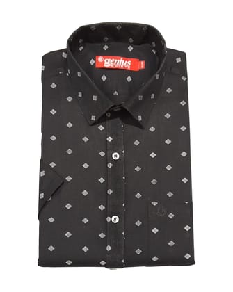 Genius Shirts 100% Cotton Black Print Formal Half Sleeve Shirt for Men (42, Black DS6)