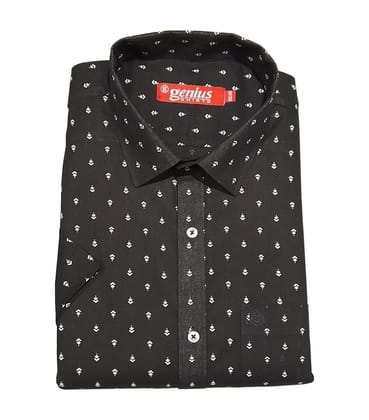 Genius Shirts 100% Cotton Black Print Formal Half Sleeve Shirt for Men (42, Black DS3)