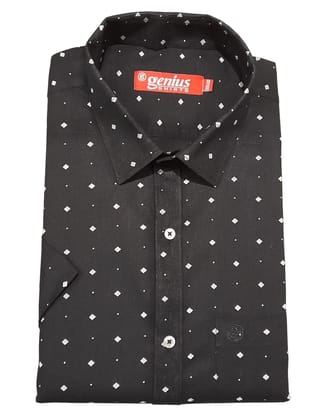 Genius Shirts 100% Cotton Black Print Formal Half Sleeve Shirt for Men (42, Black DS4)