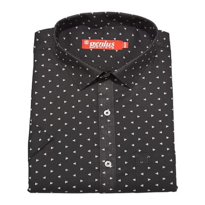 Genius Shirts 100% Cotton Black Print Formal Half Sleeve Shirt for Men (42, Black DS2)