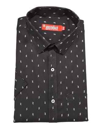 Genius Shirts 100% Cotton Black Print Formal Half Sleeve Shirt for Men (40, Black DS5)