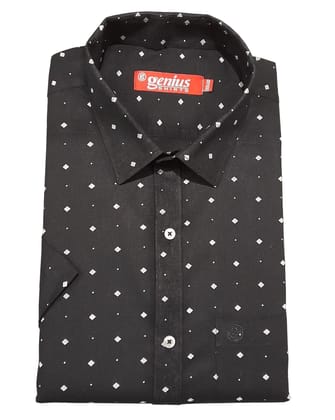 Genius Shirts 100% Cotton Black Print Formal Half Sleeve Shirt for Men (40, Black DS4)