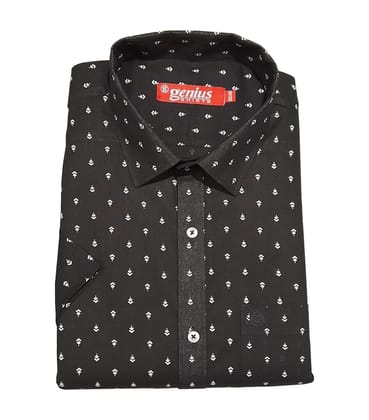 Genius Shirts 100% Cotton Black Print Formal Half Sleeve Shirt for Men (38, Black DS3)