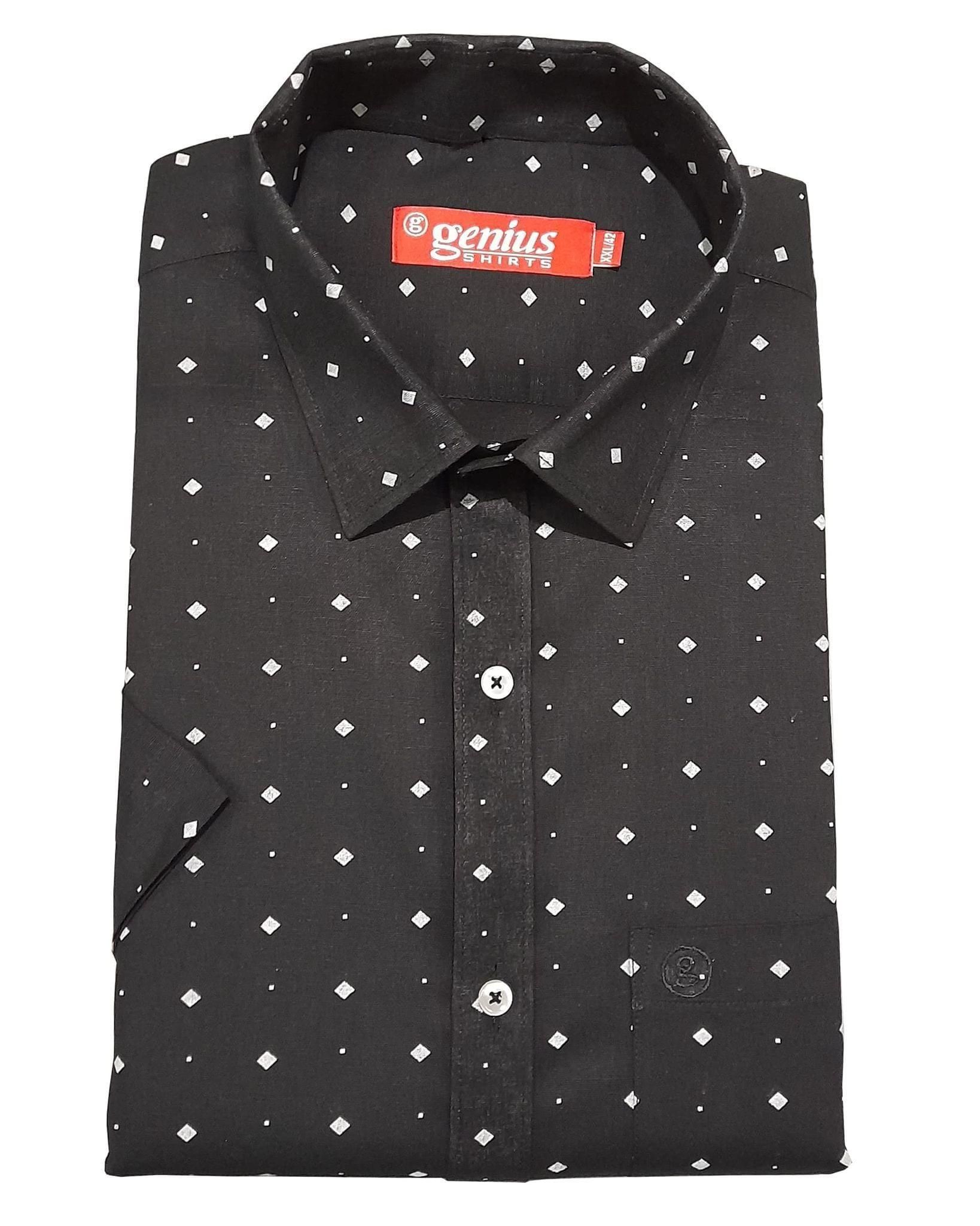 Genius Shirts 100% Cotton Black Print Formal Half Sleeve Shirt for Men (38, Black DS4)