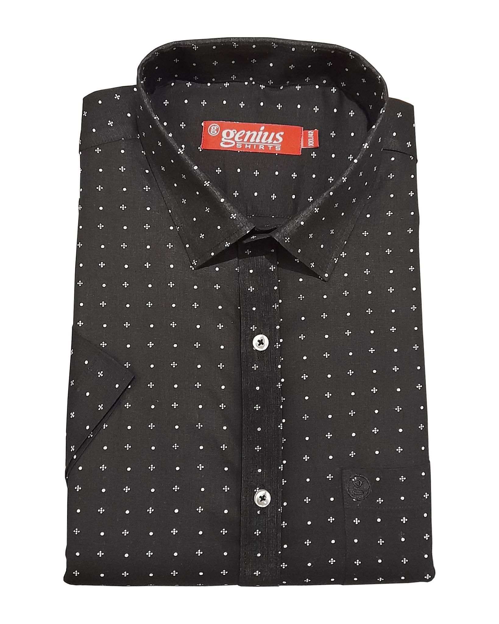 Genius Shirts 100% Cotton Black Print Formal Half Sleeve Shirt for Men (38, Black DS1)