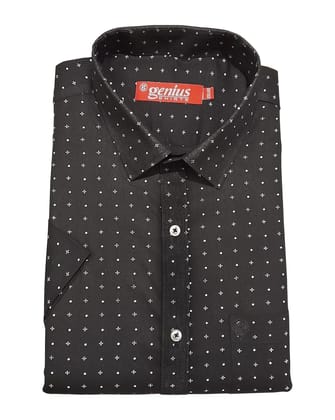 Genius Shirts 100% Cotton Black Print Formal Half Sleeve Shirt for Men (48, Black DS1)