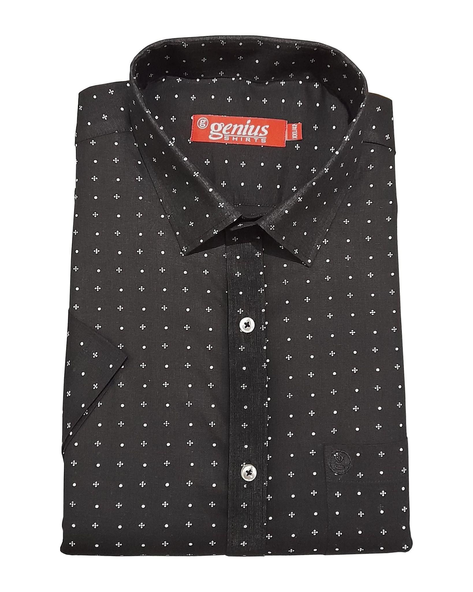 Genius Shirts 100% Cotton Black Print Formal Half Sleeve Shirt for Men (46, Black DS1)