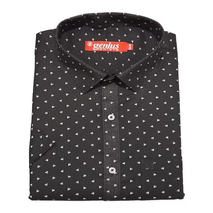 Genius Shirts 100% Cotton Black Print Formal Half Sleeve Shirt for Men (46, Black DS2)