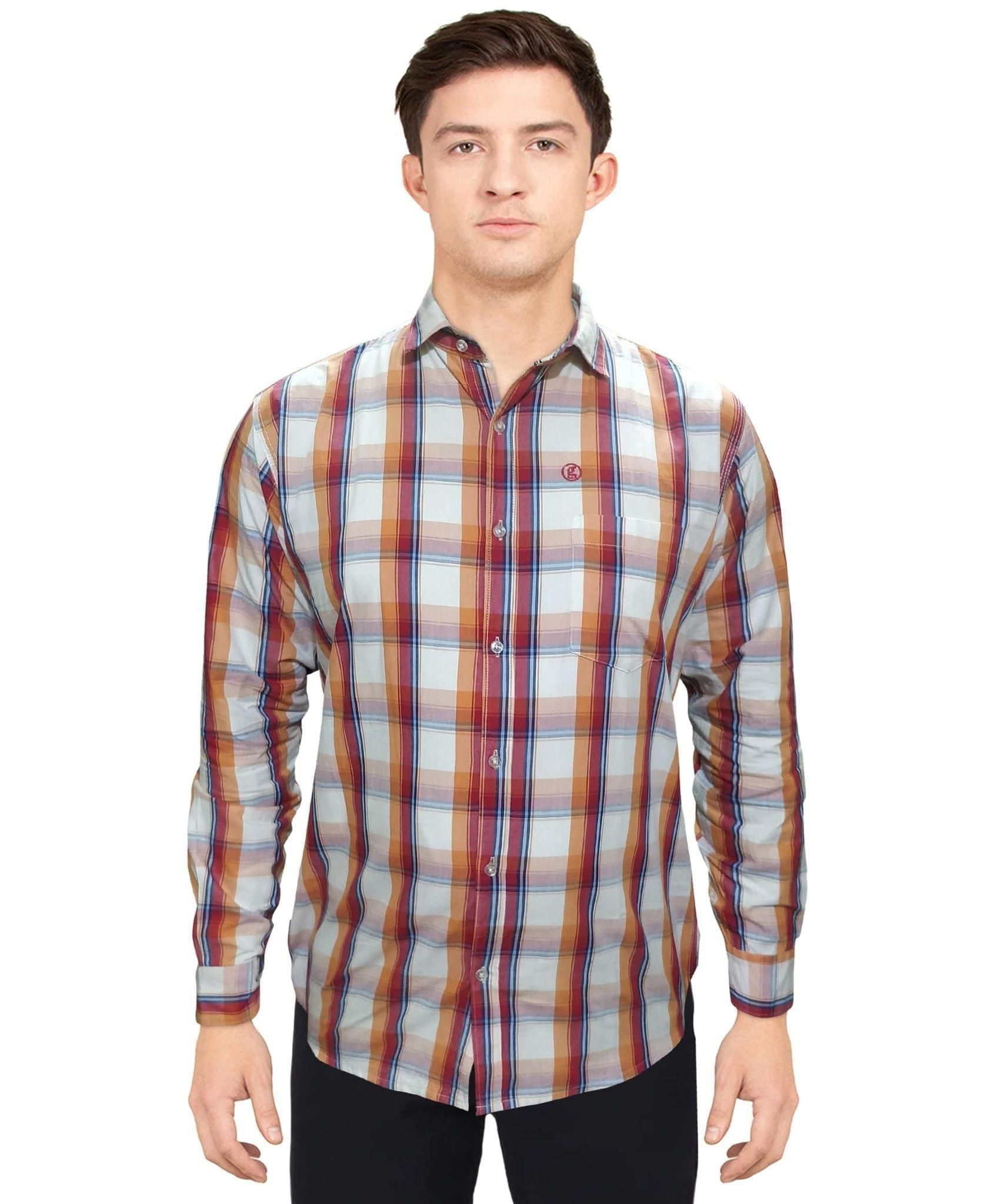 Genius Shirts 100% Cotton Checkered Slim Fit Casual Shirt (L, Red)