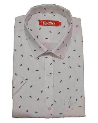 Genius Shirts 100% Cotton White Print Half Sleeve Shirt for Men (42, White DS17)