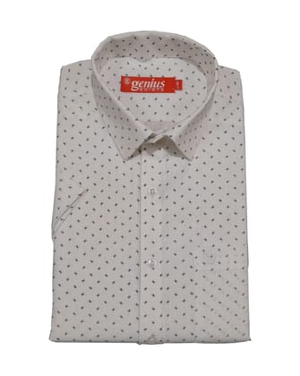 Genius Shirts 100% Cotton White Print Half Sleeve Shirt for Men (42, White DS13)