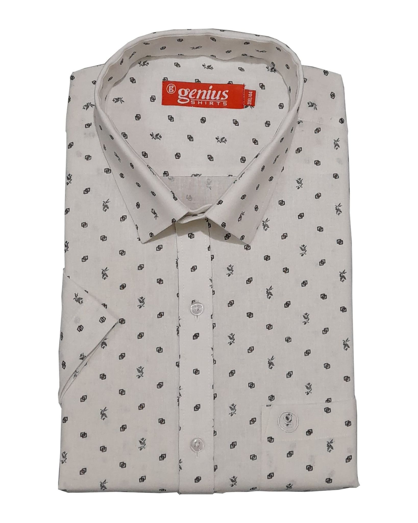 Genius Shirts 100% Cotton White Print Half Sleeve Shirt for Men (42, White DS14)