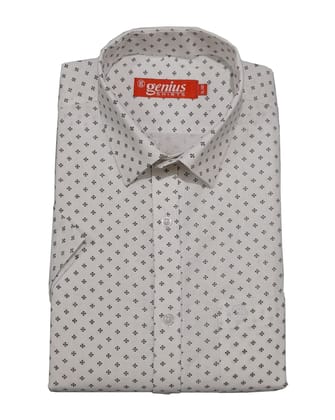 Genius Shirts 100% Cotton White Print Half Sleeve Shirt for Men (42, White DS11)