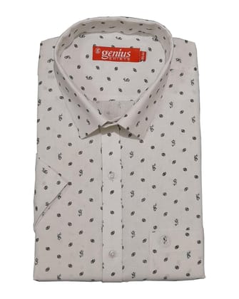 Genius Shirts 100% Cotton White Print Half Sleeve Shirt for Men (38, White DS14)