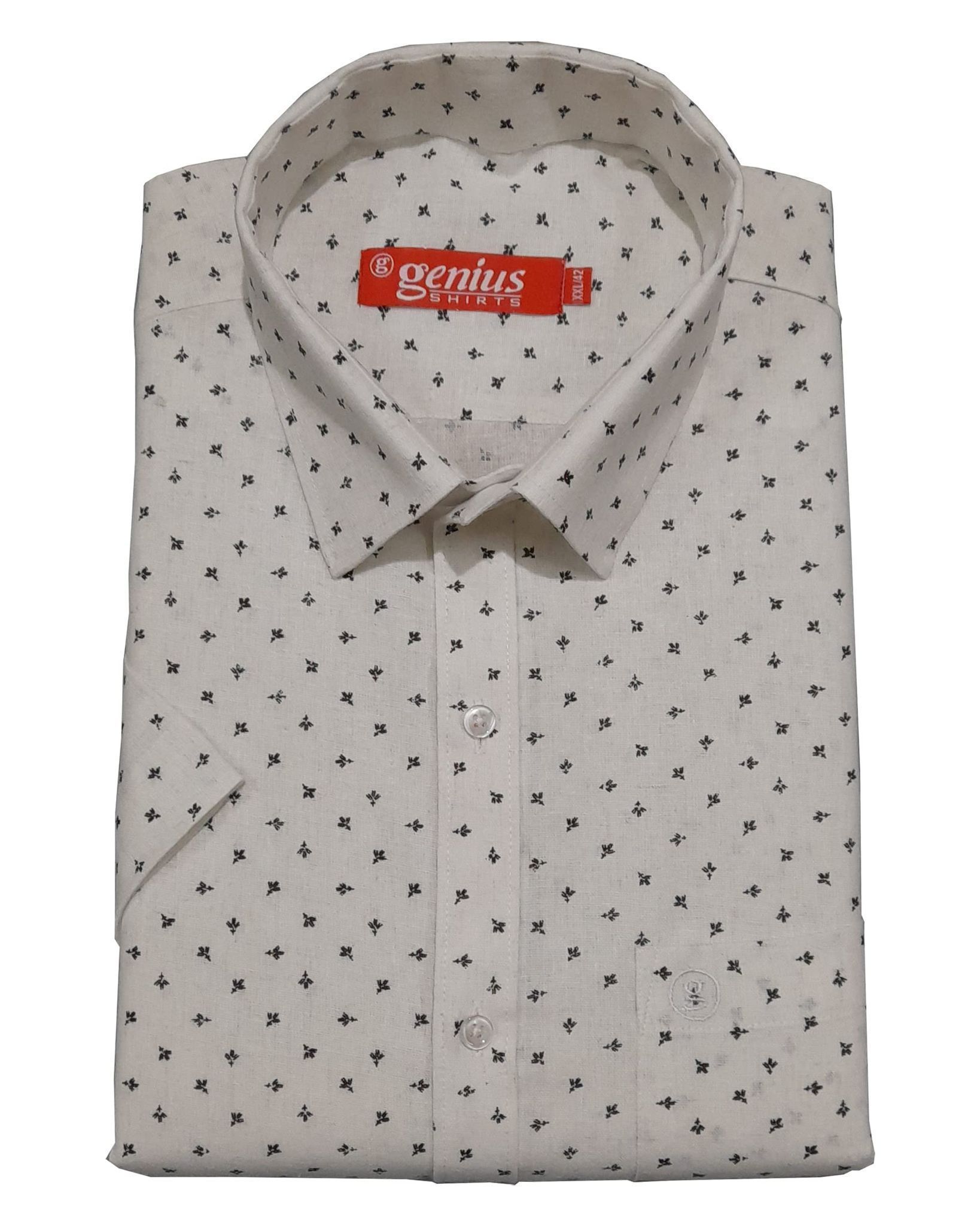 Genius Shirts 100% Cotton White Print Half Sleeve Shirt for Men (38, White DS15)