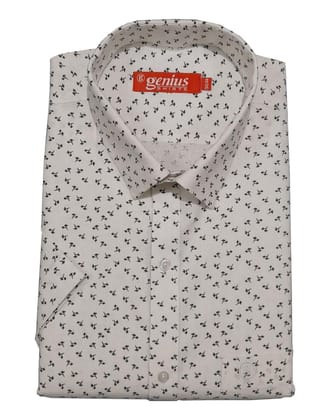 Genius Shirts 100% Cotton White Print Half Sleeve Shirt for Men (38, White DS12)