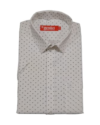 Genius Shirts 100% Cotton White Print Half Sleeve Shirt for Men (46, White DS13)