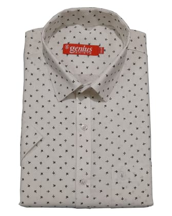 Genius Shirts 100% Cotton White Print Half Sleeve Shirt for Men (44, White DS15)