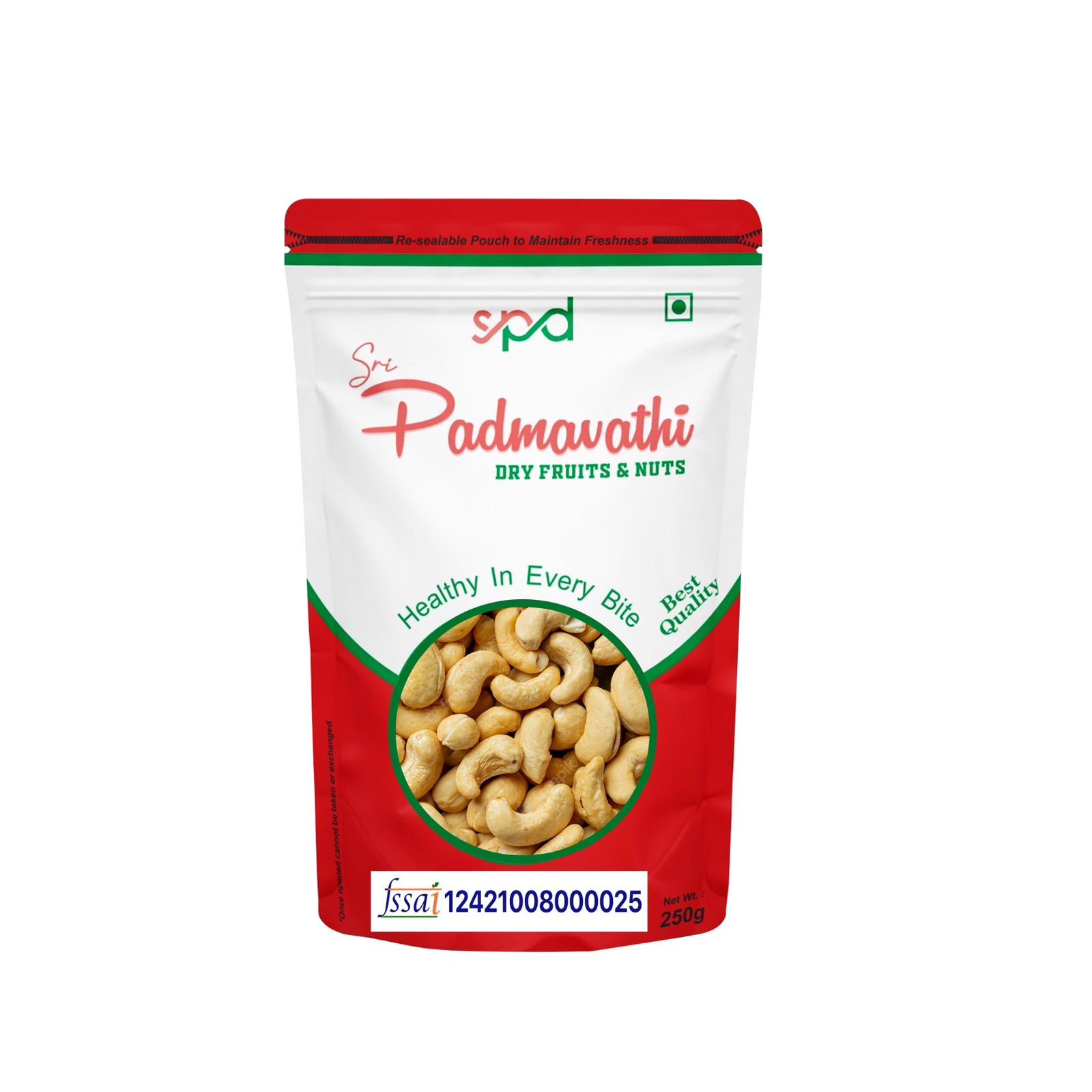 SRI PADMAVATHI DRY FRUITS & NUTS Whole Cashews | 100% Natural & Premium Kaju Nuts | W320 (250 gm)