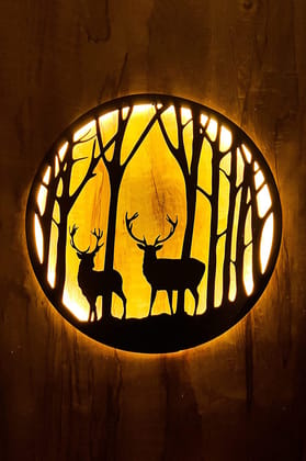 EU Modern Metal Wall Art With LED Panel for Wall Decoration - Wall Hanging for Living Room, Bedroom - Big Size Wall Sculptures ((Size:-50X50 CM), TWO DEER)