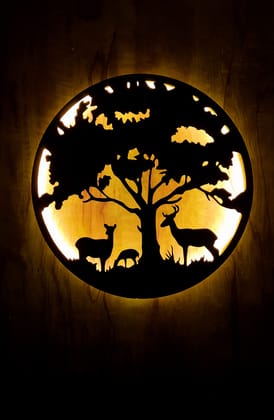 EU Handcrafted LED Metal Wall Art: Unique Deer & Tree of Life Sculpture for Home & Office Decoration-Modern Abstract Figures for Living Room, Bedroom & Study - Hanging Decorative Art -Iron Sculpture