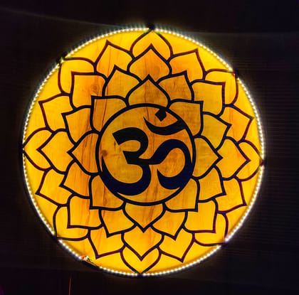 EU Sacred Om Wall Hanging with Gayatri Mantra Metal Wall Decor Art for Home, Office, Yoga Studio (Size:- 50cm,19.6 inc)