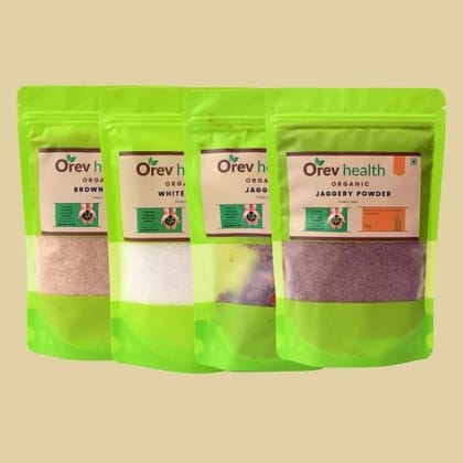 Orev Health Organic Sweetner Combo - 4.8Kg(White, Brown 1.5Kg each, Jaggery Powder1Kg,Whole 800gm)