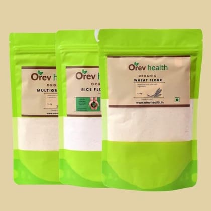 Orev Health Organic Flour Combo - 4.5Kg(Wheat Flour 1.5Kg,Multigrain 1.5Kg,Rice Flour 1.5Kg)