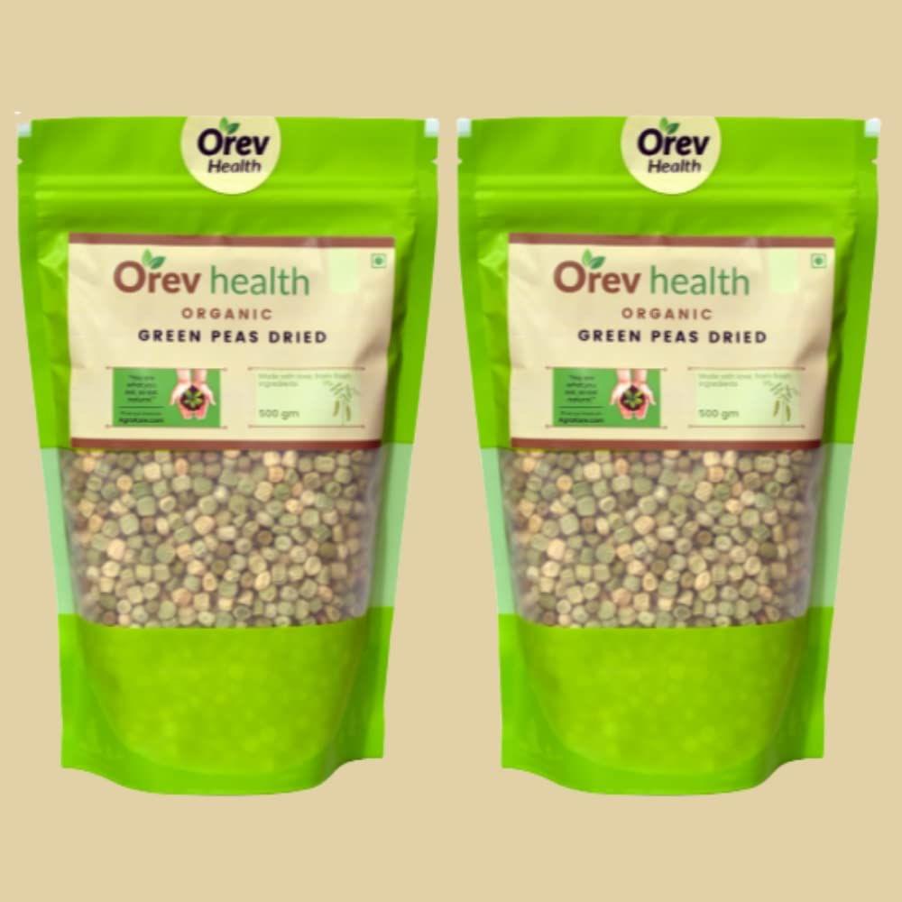 Orev Health Organic Green Peas Dried 1 kg (Pack of 2 x 500gm)