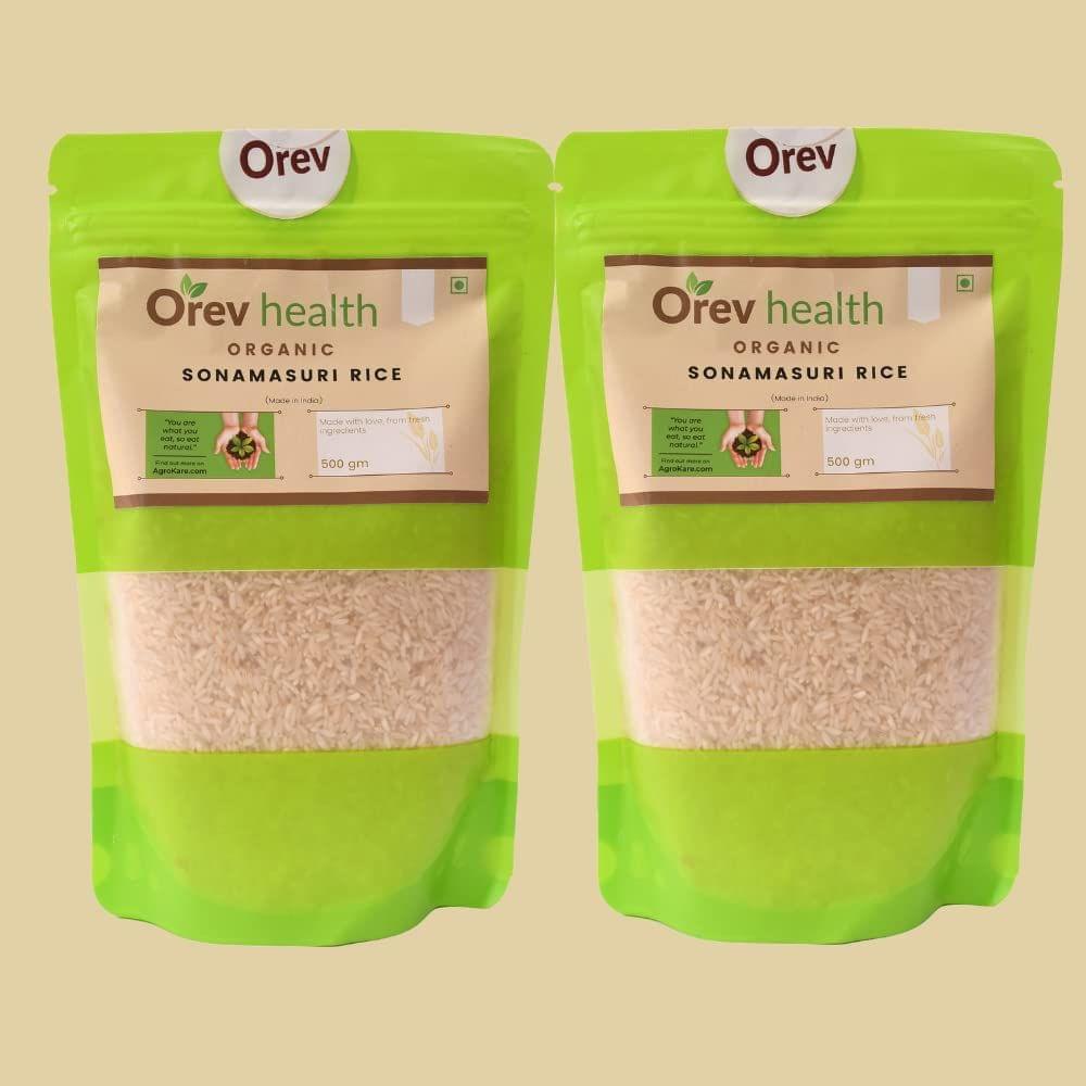 Orev Health Organic Sonamasuri Rice 1 kg (Pack of 2x500gm)