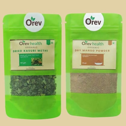 Orev Health Organic Dried Kasuri Methi (100g) and Dry Mango Powder (100g) - 200gm