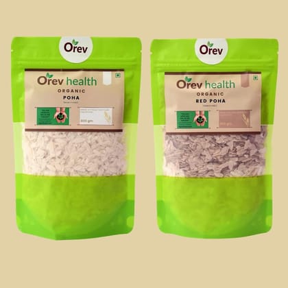 Orev Heath Organic Poha (800gm) and Red Poha (800gm) - 1.6Kg