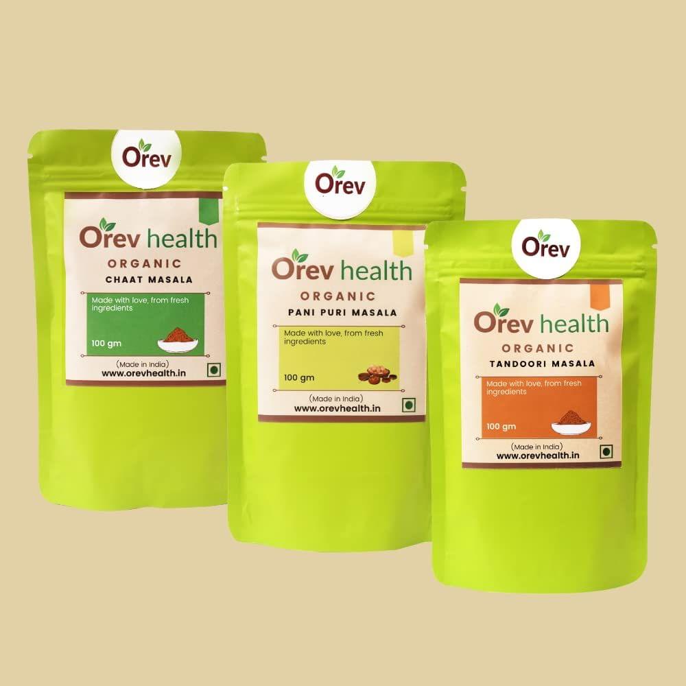 Orev Health Organic Pani Puri, Chaat and Tandoori Masala - 300gm (100gm * 3pack)