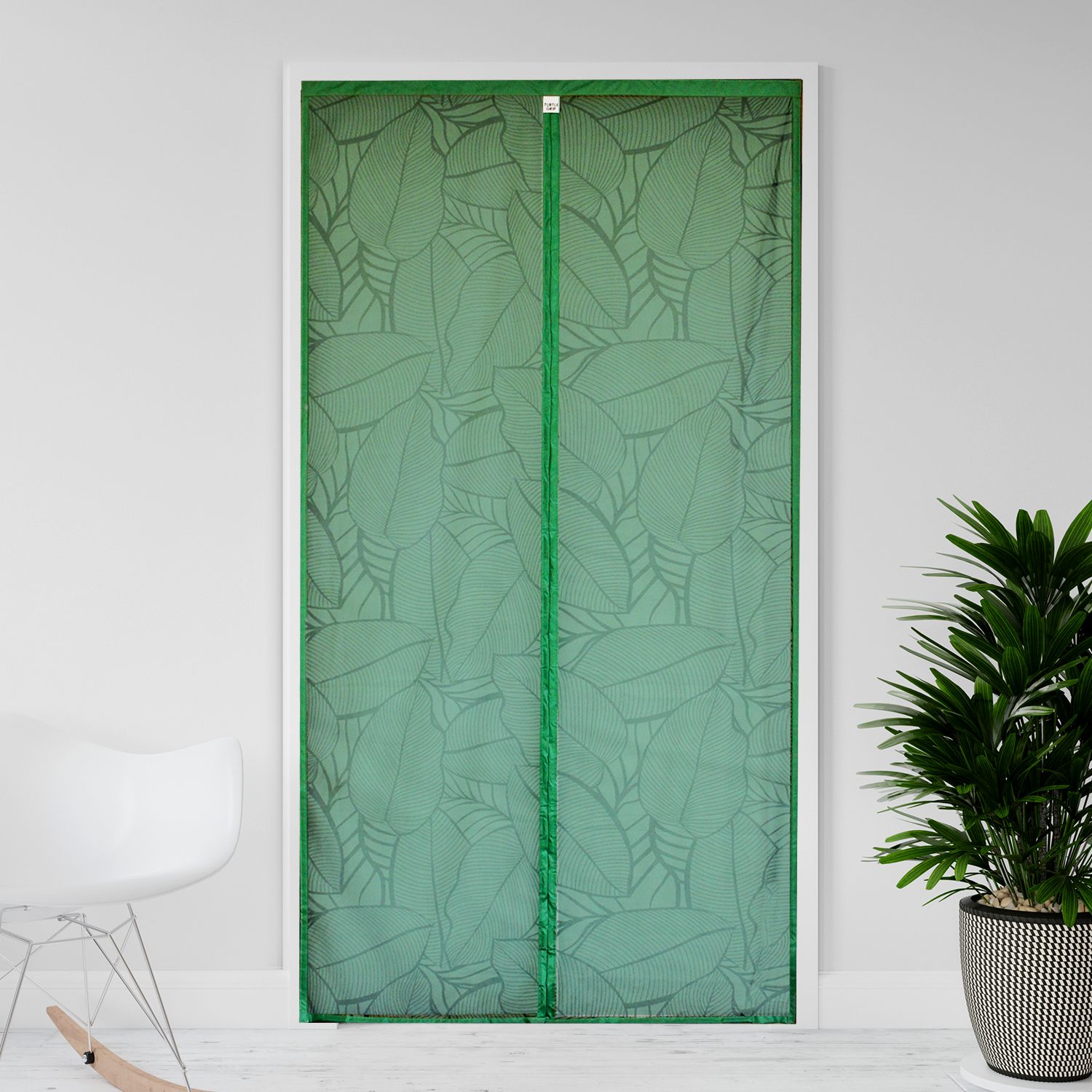 TurtleGrip Polyester Door Mosquito Net with Full Frame Hook&Loop for Main Doors, Bedroom, Kitchen & Balcony Doors- Leaf Design