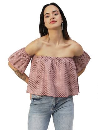 Moomaya Cotton Printed Off-Shoulder Top, Summer Wear Crop Top For Women