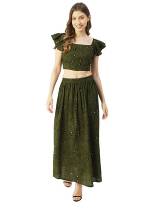 Moomaya Printed Summer Coord Set For Womens, Viscose Rayon 2 Pcs Set Crop Top and Skirt Set