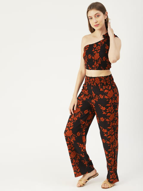 Moomaya Women Summer Coord Set, Printed 2 Pcs Crop Top with