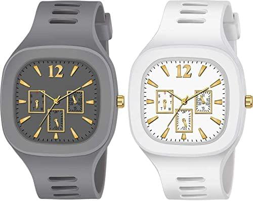 Exelent Silicon Strap Analog Combo Watch- for Men & Boys Gray & White