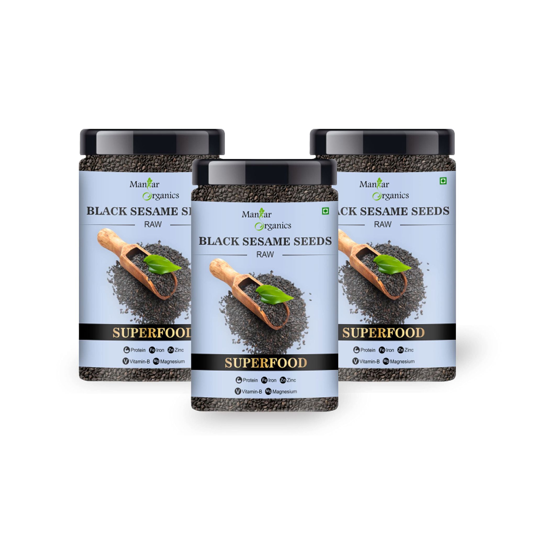 ManHar Organics Raw Black Sesame Seeds/Kale Til/Black Til 1650gm Jar ( pack of 3, 550gm each )