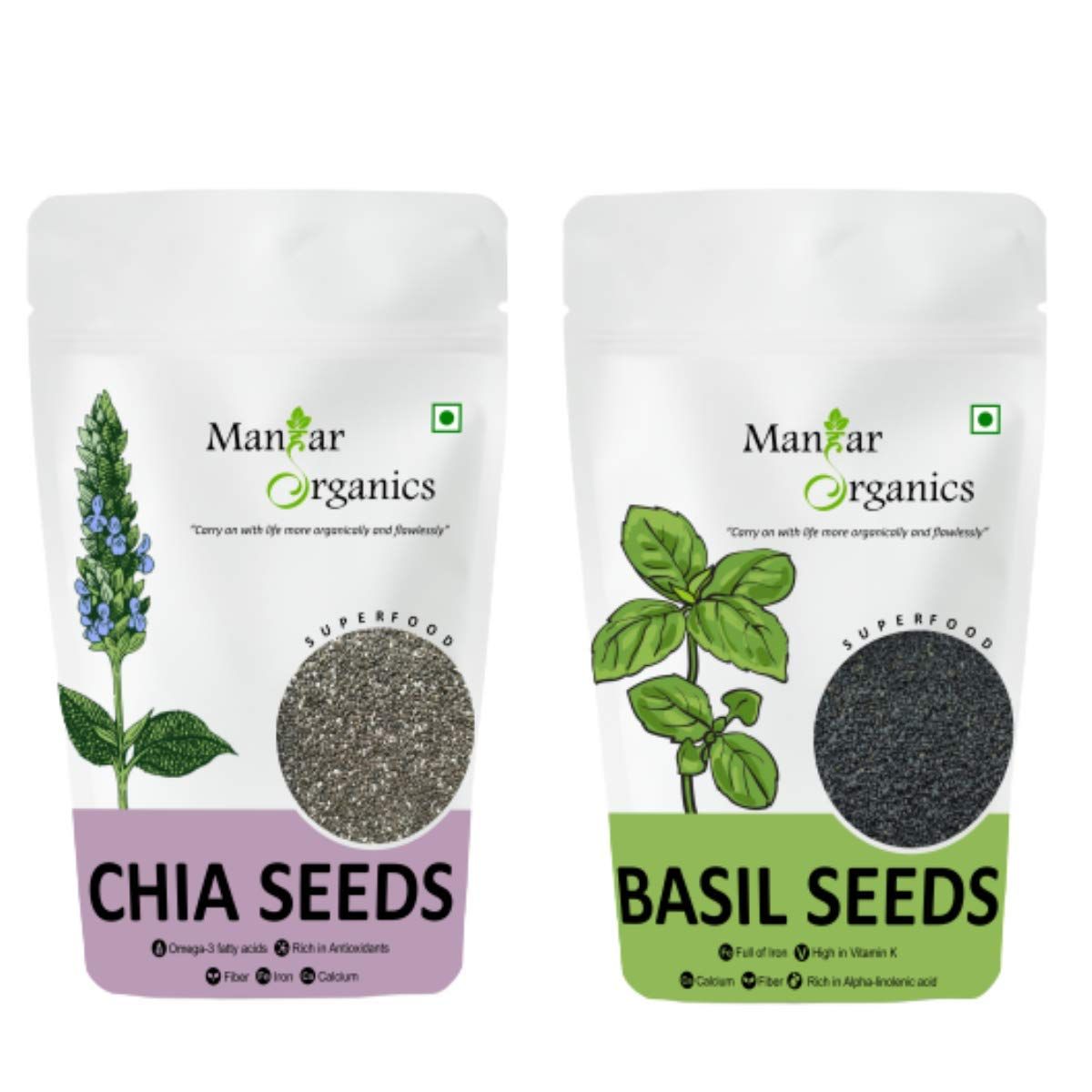 ManHar Organics Raw Basil Seeds Sabja Chia Seeds combo for