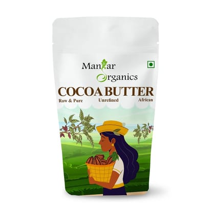 ManHar Organics African Raw Cocoa Butter 100gm Unrefined Organic for Stretch Marks, Face Moisturiser, Hair Lotion, Lip Balms (Cocoa, 100gm)