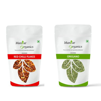 ManHar Organics Dried Red Chilli Flakes & Oregano Flakes seasoninhg Combo: 200gm (Pack of 2x100gm Each)