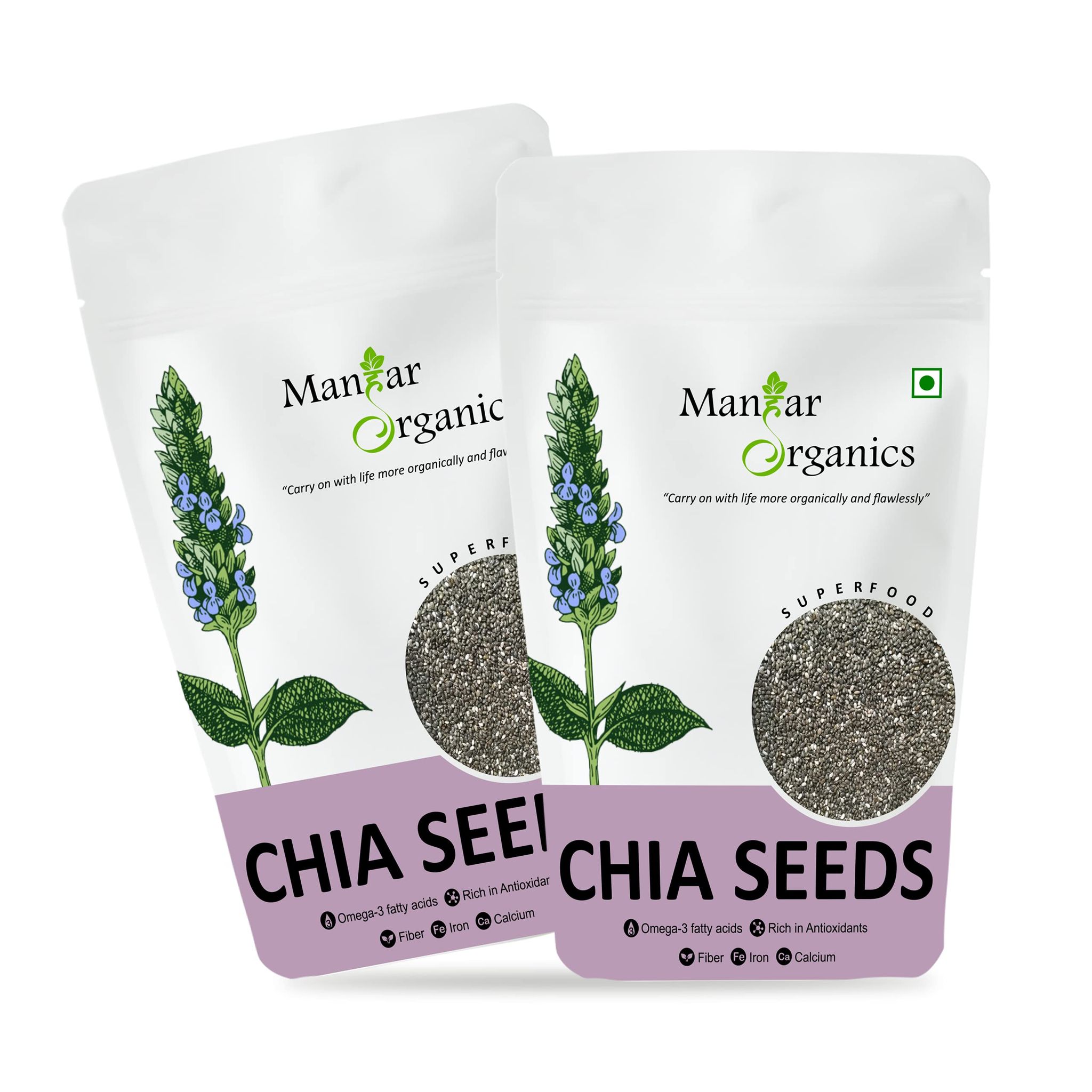 ManHar Organics 2kg Premium Raw Chia Seeds for eating and weight management (Pack of 2, 1kg each)