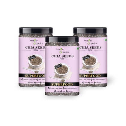 ManHar Organics Raw Chia Seeds 1800gm Jar for eating and weight management (pack of 3, 600gm each)