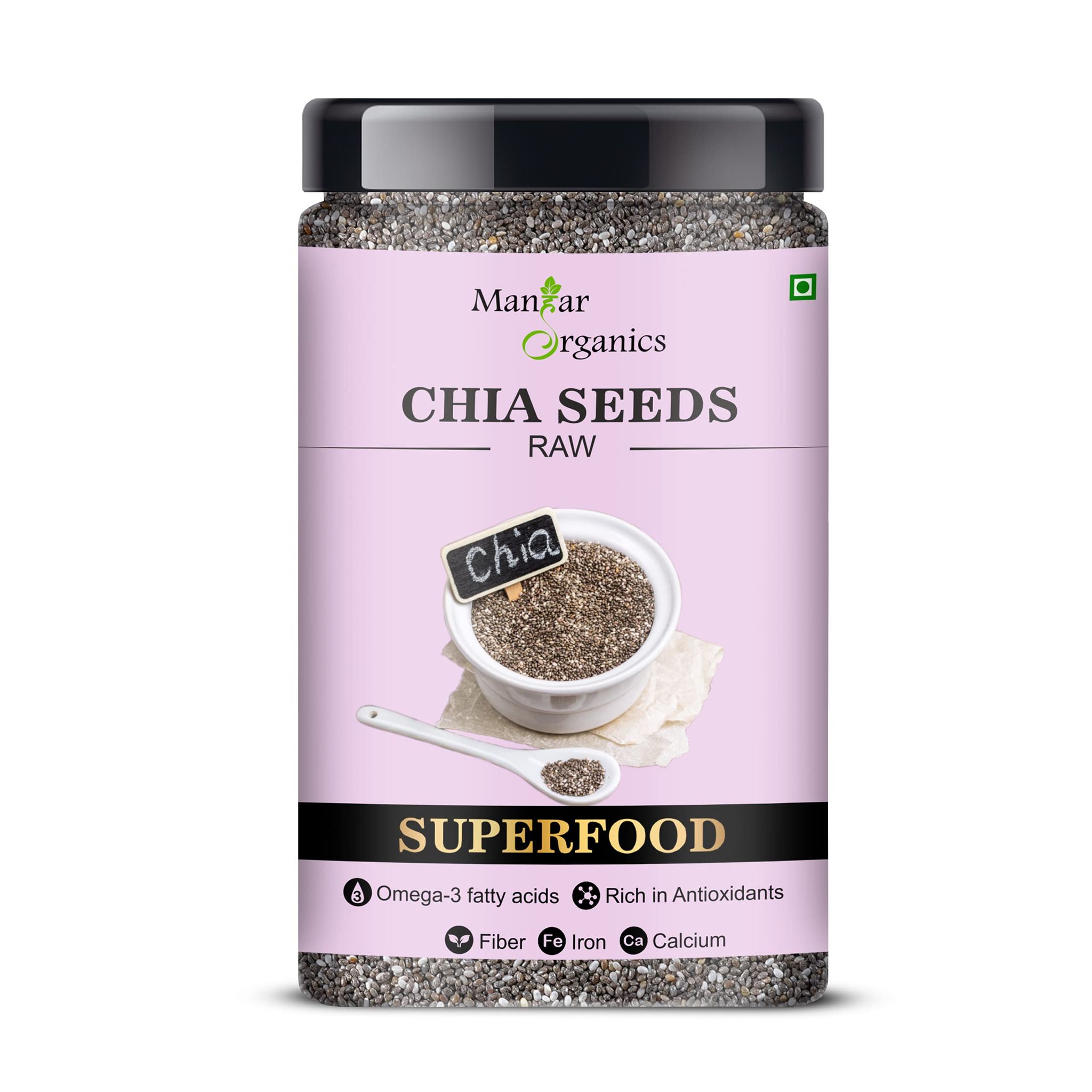 ManHar Organics Premium Raw Chia Seeds 550gm - Chia seeds for Eating | Chia seeds for Weight loss | Diet Food | Omega 3 and fiber rich