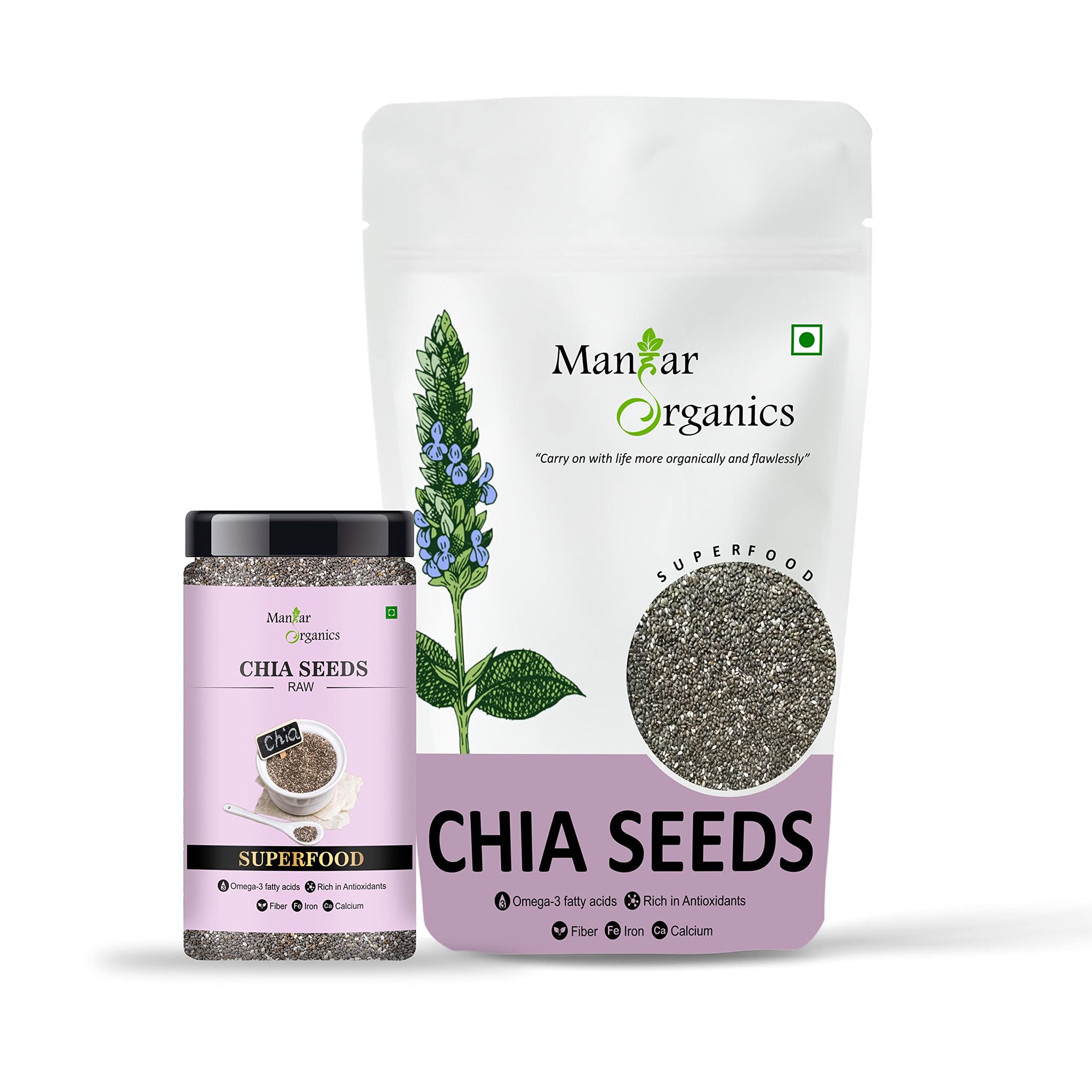 ManHar Organics Premium Raw Chia Seeds 1600g Jar for eating and weight management (pack, 2) (chia seed)