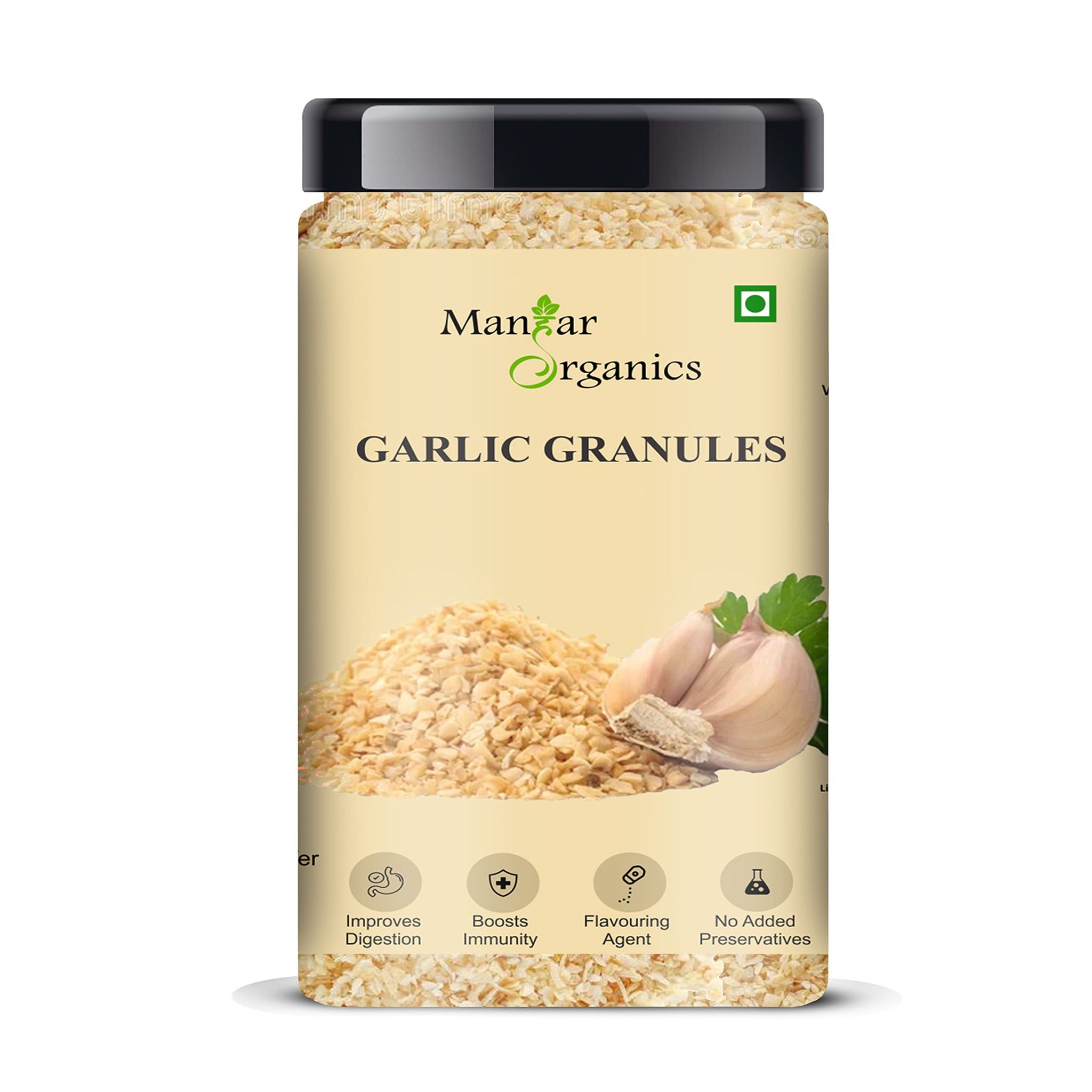 ManHar Organics Dehydrated Garlic (Lahsun) Granules Jar 425gm Pure & Natural |Crushed Garlic | (Garlic Granules, 425gm)