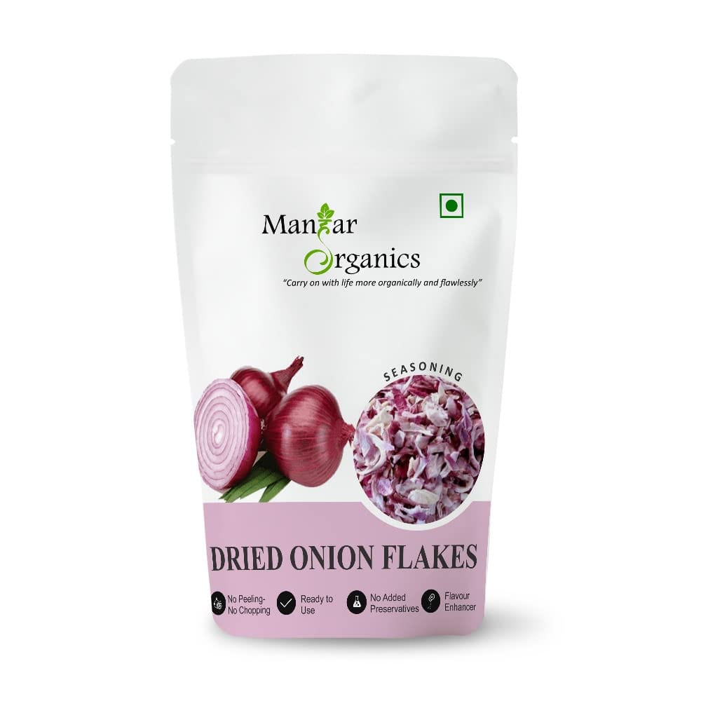 ManHar Organics Dry Onion Flakes 500gm| Dehydrated Onion flakes | Dehydrated Red Onion | Sun Dried |(Dehaydrated Onion Flakes, 500gm) (Dried Onion Flakes, 500gm)