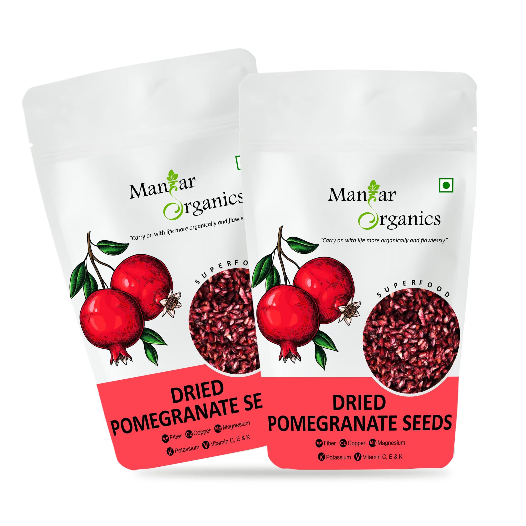 ManHar Organics Dried Pomegranate Seeds 2kg (Anardana/ Anar Beej) for Cooking / Immunity Booster / Beauty ( Pack of 2, 1kg each)